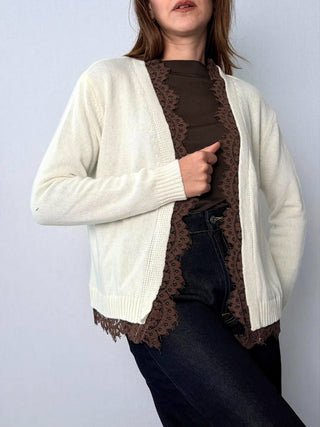 Cardigan con pizzo Panna