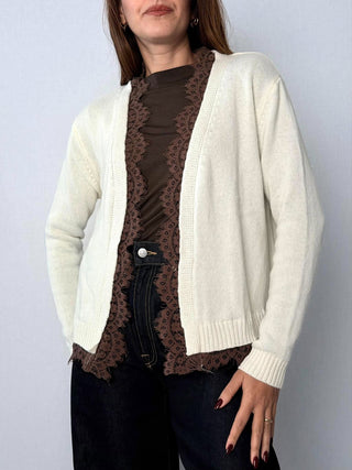 Cardigan con pizzo Panna
