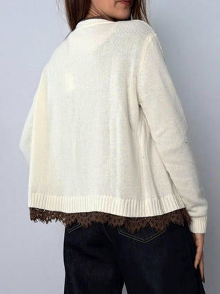 Cardigan con pizzo Panna