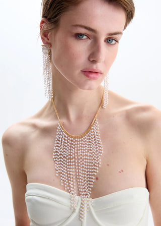 GOLD PEARL FRINGE CHOKER NECKLACE