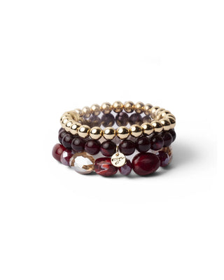 Bracciale multi filo con pietre tono rosso