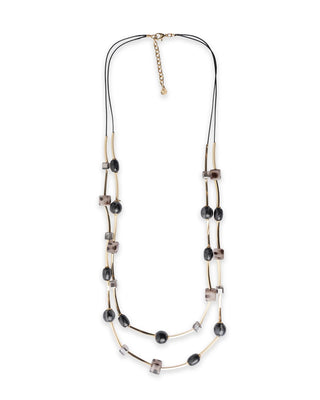 Collana lunga a due fili con pietre tono grigio
