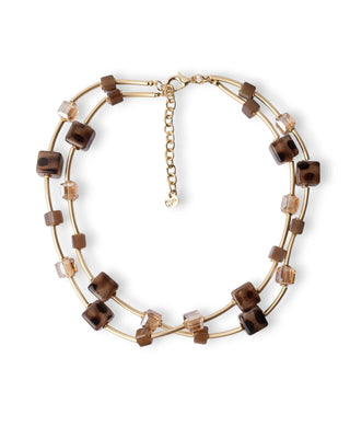 Collana girocollo con pietre animalier tono beige