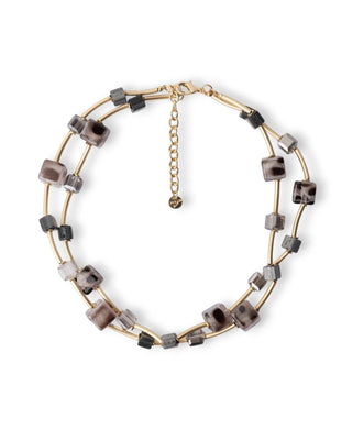 Collana girocollo con pietre animalier tono grigio