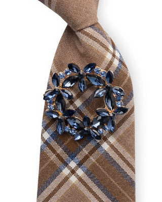 Cravatta tartan beige/marrone con spilla