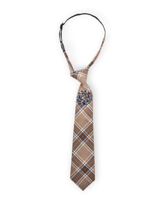 Cravatta tartan beige/marrone con spilla