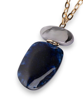 Collana lunga a catena con pendente tono blu e grigio