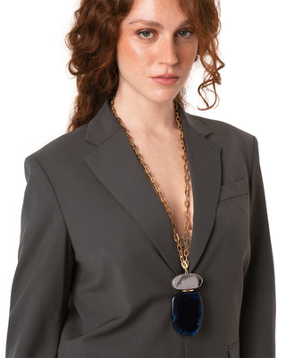Collana lunga a catena con pendente tono blu e grigio