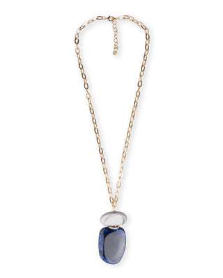 Collana lunga a catena con pendente tono blu e grigio
