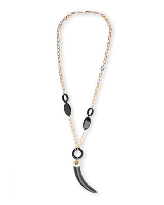 Collana lunga a catena con pendente a corno nero