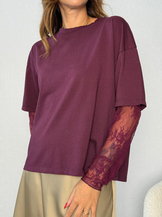 T-shirt manica pizzo barolo - Susy Mix
