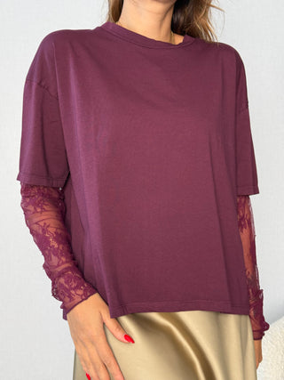 T-shirt manica pizzo barolo - Susy Mix
