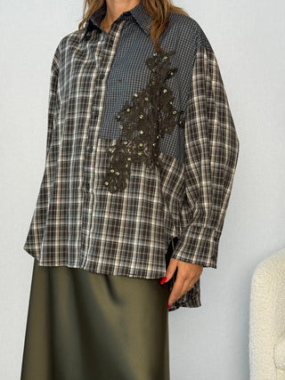 Camicia over con applicazioni Seregno Verde-Blu