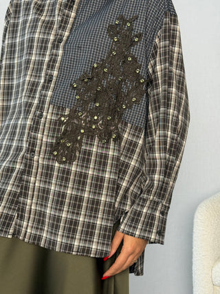 Camicia over con applicazioni Seregno Verde-Blu