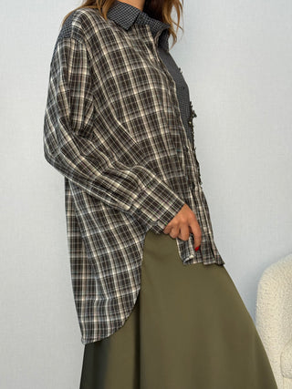 Camicia over con applicazioni Seregno Verde-Blu