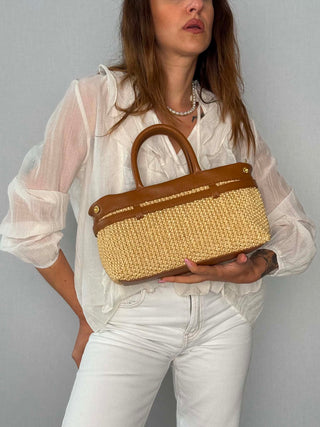 Borsa rafia e pelle Sofia