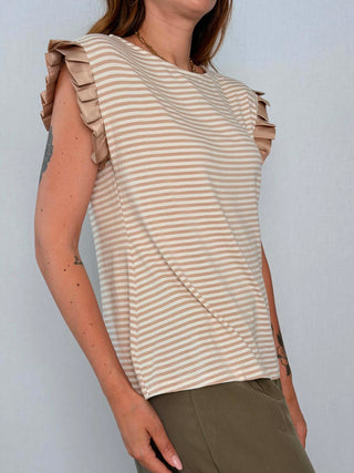 T-Shirt righe 21803B Beige