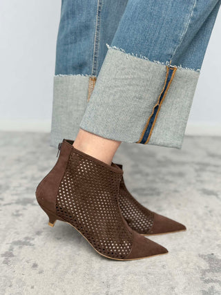 Dark brown suede ankle boot - Divine Follie