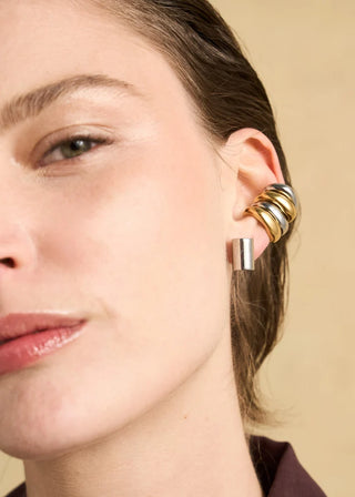 ORECCHINI A LOBO CON SFERE E CILIDRI ORO\ARGENTO
