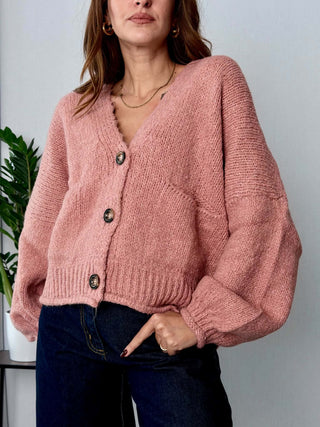 Cardigan 3 bottoni Cipria - HaveOne