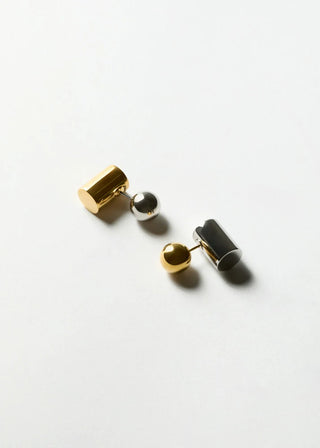 ORECCHINI A LOBO CON SFERE E CILIDRI ORO\ARGENTO
