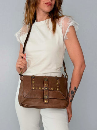 Borsa pelle con borchie Flora
