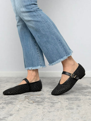 Frau black woven ballerina flats