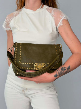 Purple leather bag with studs