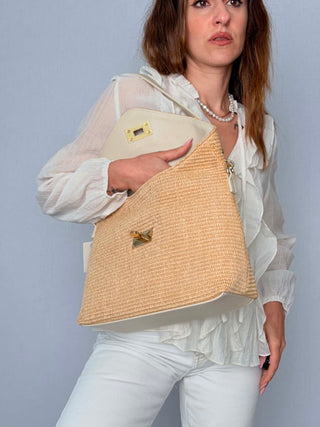 Patrizia raffia and leather bag