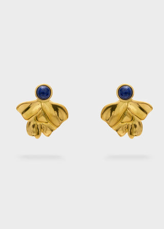 ORECCHINI OVER FOGLIA CON PIETRA BLU ORO