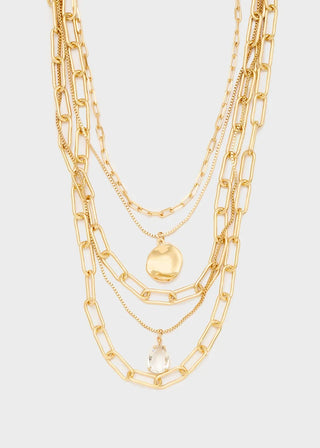 COLLANA MULTIFILO CATENE ED ELEMENTI ORO