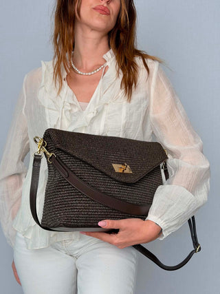 Patrizia raffia and leather bag