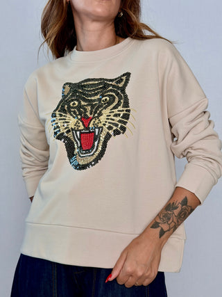 Felpa Ricamo Tigre Crema - Susy Mix