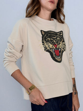 Felpa Ricamo Tigre Crema - Susy Mix