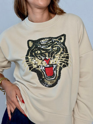 Felpa Ricamo Tigre Crema - Susy Mix