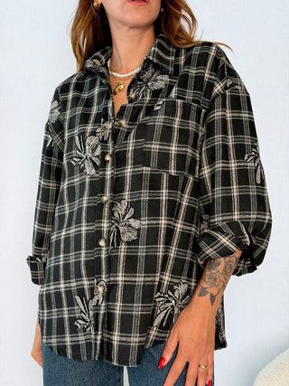Camicia check Fiori Nero