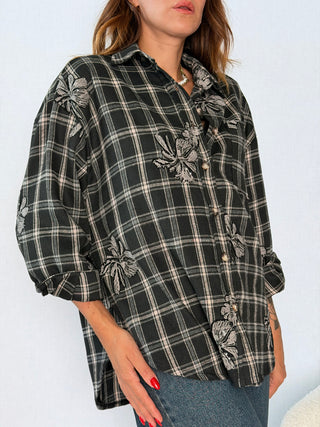 Camicia check Fiori Nero