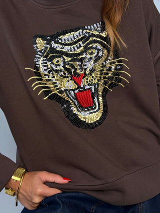 Felpa Ricamo Tigre Moro - Susy Mix