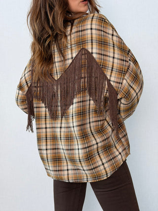 Camicia check frange marrone