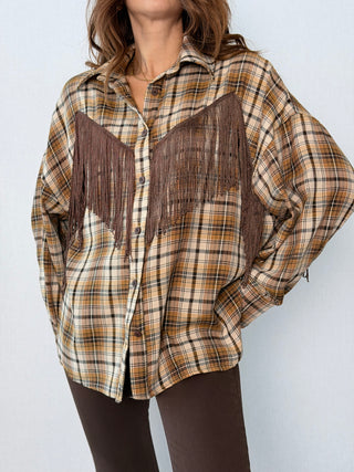 Camicia check frange marrone