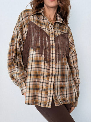 Camicia check frange marrone