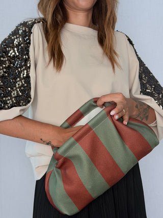 Pouch righe Mattone-Verde