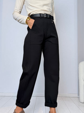Pantalone ovetto punto Milano nero - Susy Mix