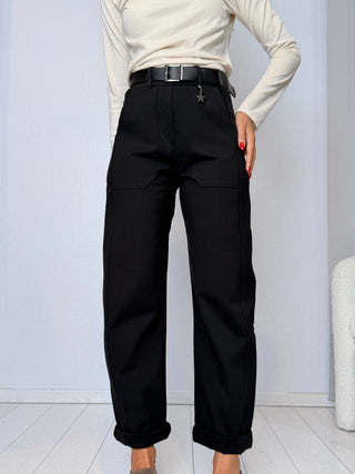 Pantalone ovetto punto Milano nero - Susy Mix
