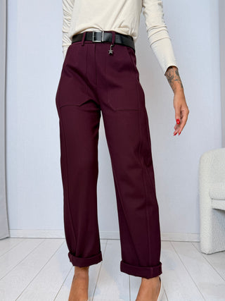 Pantalone ovetto punto Milano Bordeaux - Susy Mix