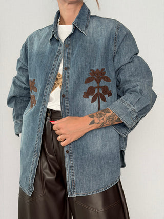 Camicia denim fiori