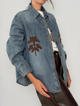 Camicia denim fiori
