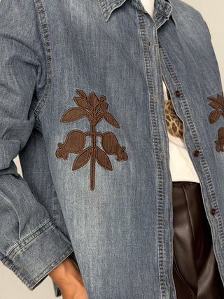 Camicia denim fiori